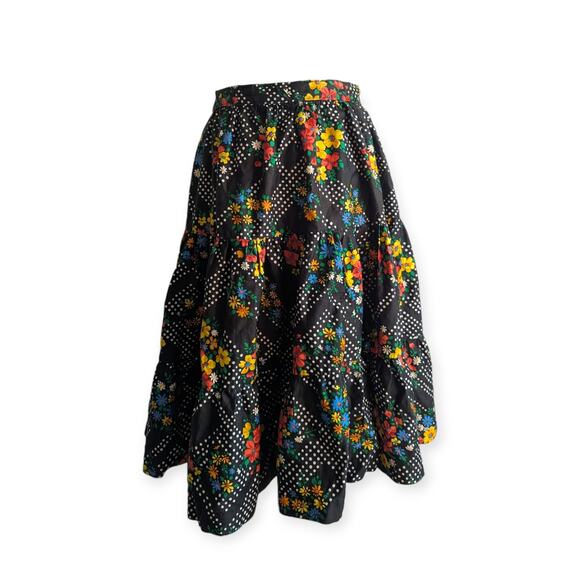 Vintage Tiered Full Skirt ~ Square Dance Length ~ Floral Polkadot - Picture 4 of 8